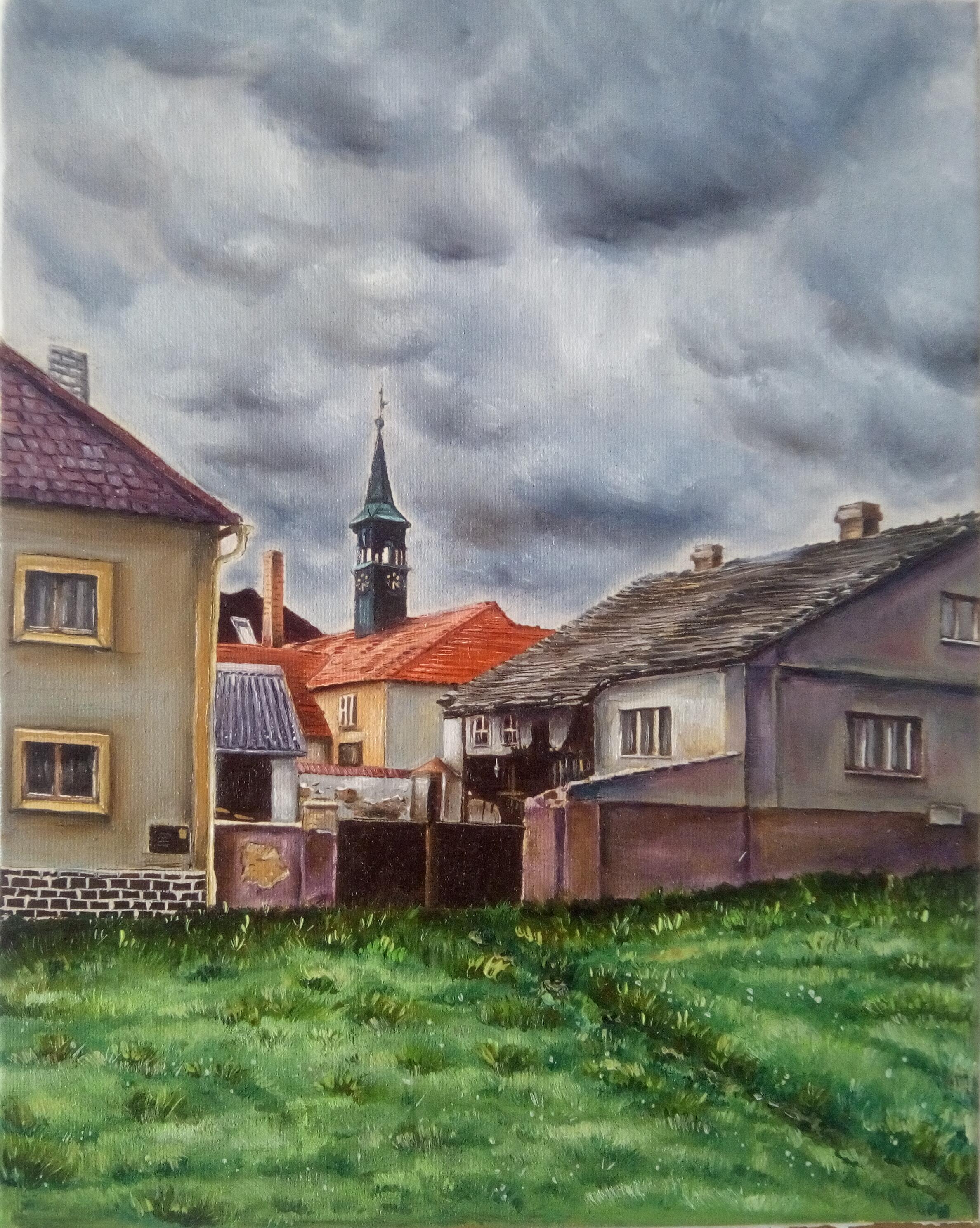 Dům v Kožlanech - olejomalba